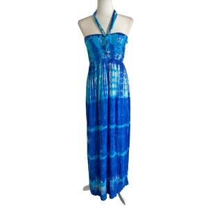 Pineapples Boutique Maxi Dress‎ Womens XS Blue Tie Dye Strapless